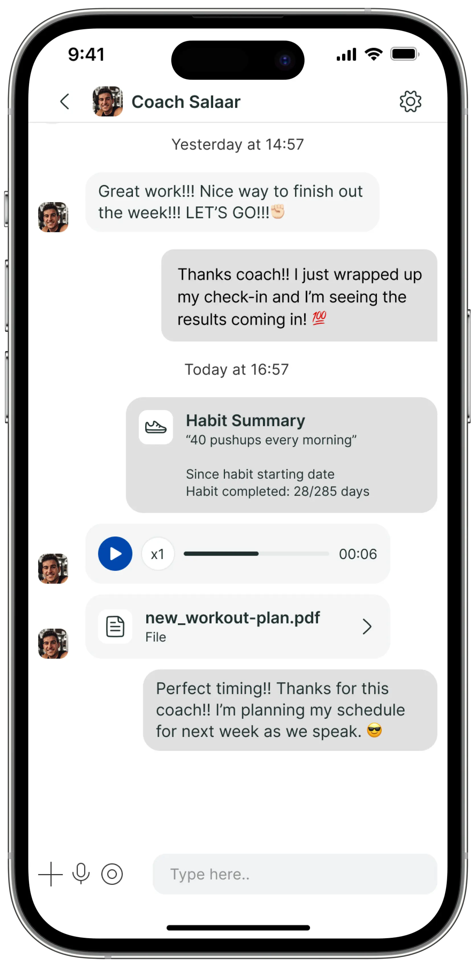 Salaar Pourkhalili's app showcasing the direct one on one communication with him